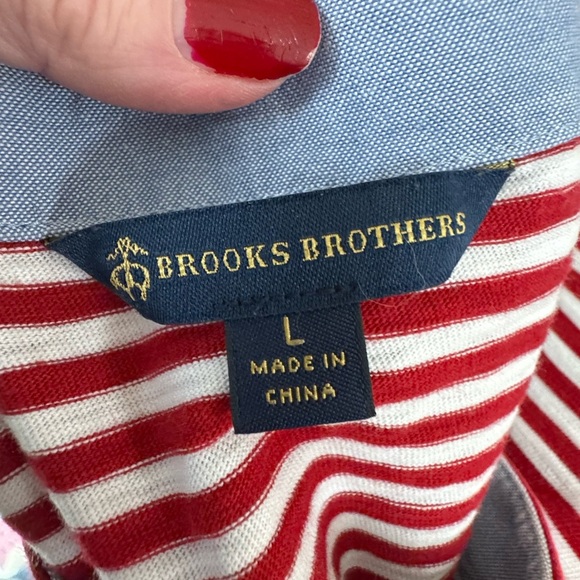 Brooks Brothers Red and White Striped boat neck Top large 💯 cotton 18in pit - Picture 3 of 5